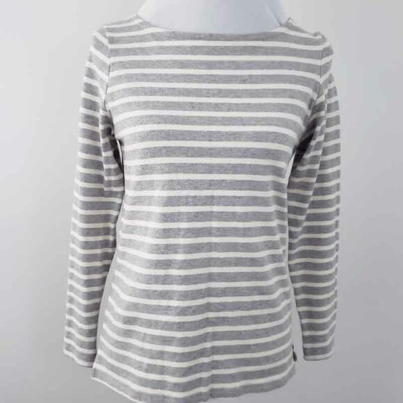 Wordtrober Ladies Casual Shirt Stripe Gray Cream Long Sleeve Fits Like Small - Picture 1 of 7